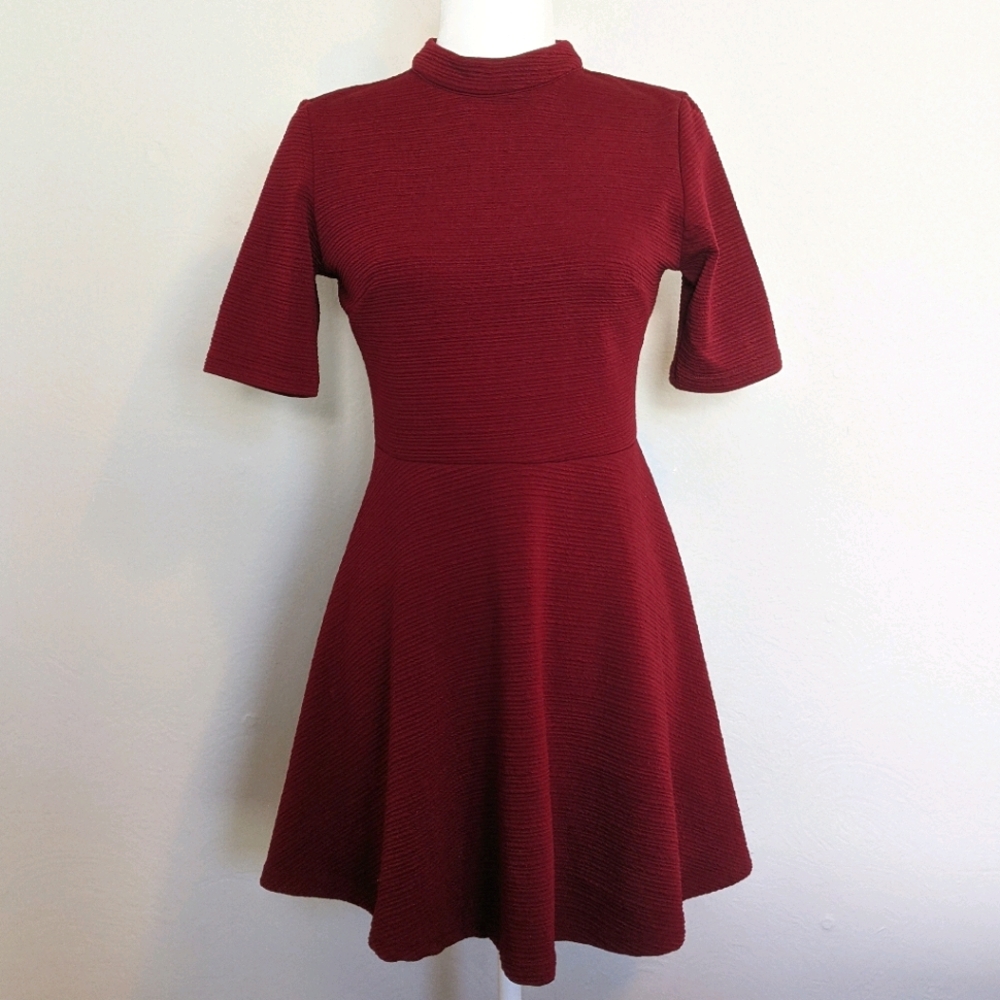 Forever 21 Burgundy Fit Flare Skater Dress-- M